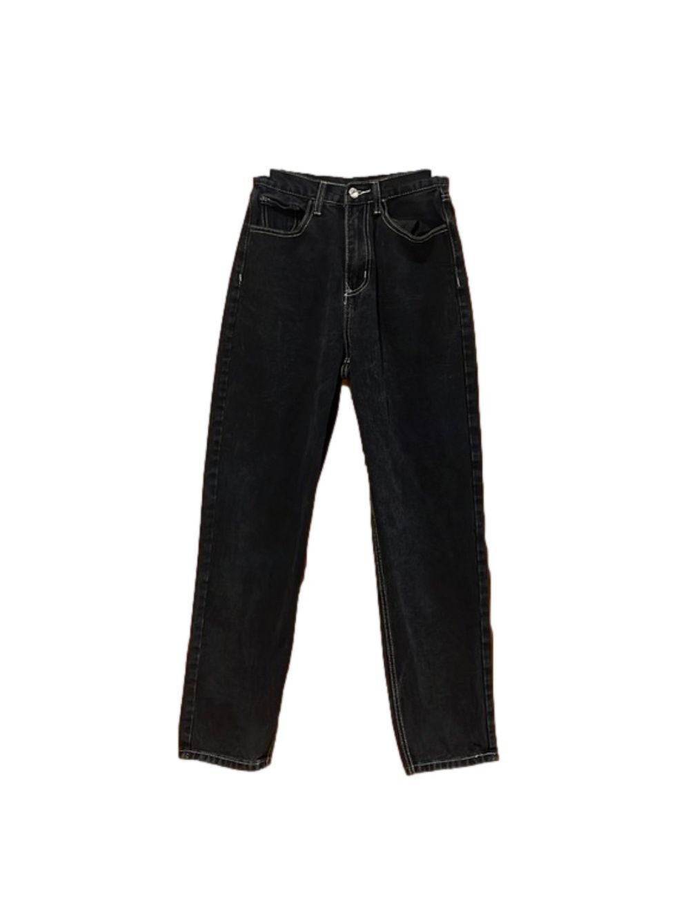 Shein Black Denim Baggy Jeans White Stitching XS